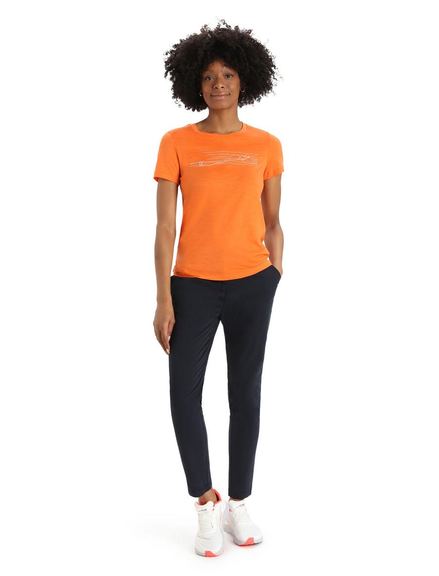 T Shirts Icebreaker Merino Tech Lite II Corta Sleeve Ski Stripes Femme Orange | FR 1593OKIR